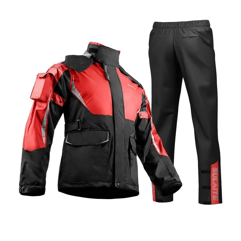 SULAITE Men Women Waterproof Motorcycle Rider Raincoat Suit  Set Reflective Light Raincoat For Riding Jacket Pants Set  Amaijoin