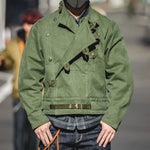 Carregue a imagem no visualizador da Galeria, Maden Army Green Retro bomber Jackets Misplaced Oblique Buckle Swedish Motorcycle Men&#39;s AMEKAJI Cotton Autumn Winter Coat  Amaijoin
