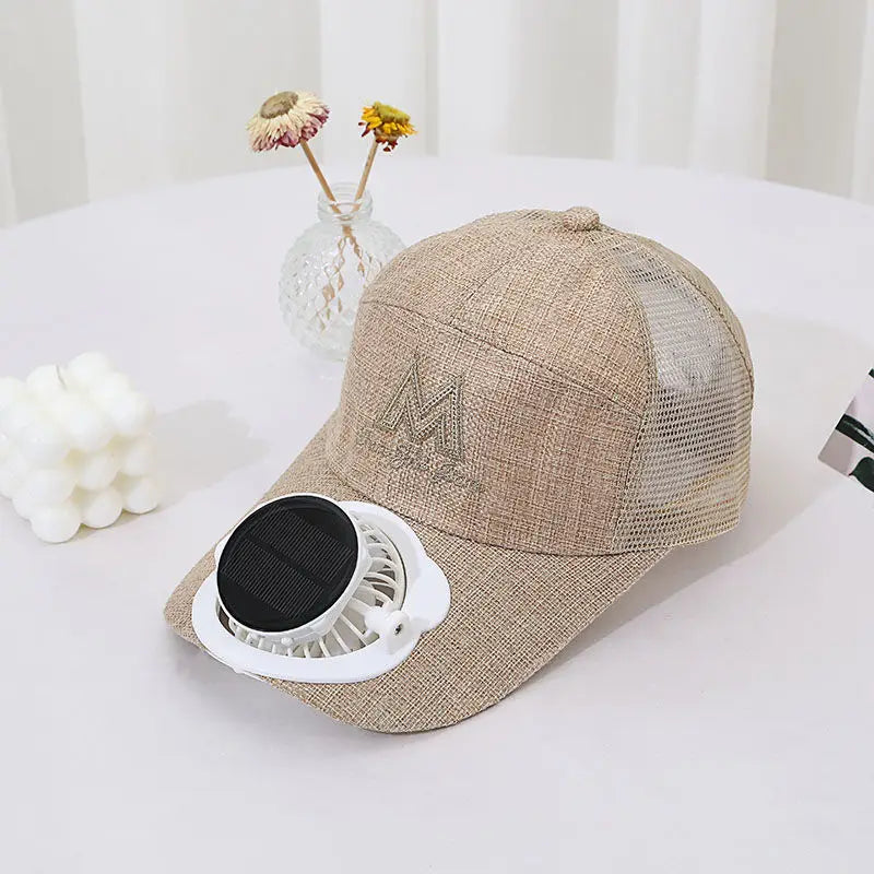 Summer solar charging with fan hat for men and women breathable mesh sun protection outdoor sunshade duck tongue hat  Amaijoin