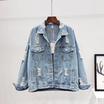 Load image into Gallery viewer, Streetwear Style Print Women&#39;s Denim Jacket Coat Diamonds Hole BF Jeans Outwear Female Spring Autumn Casual Loose Cowboy Outwear  Amaijoin
