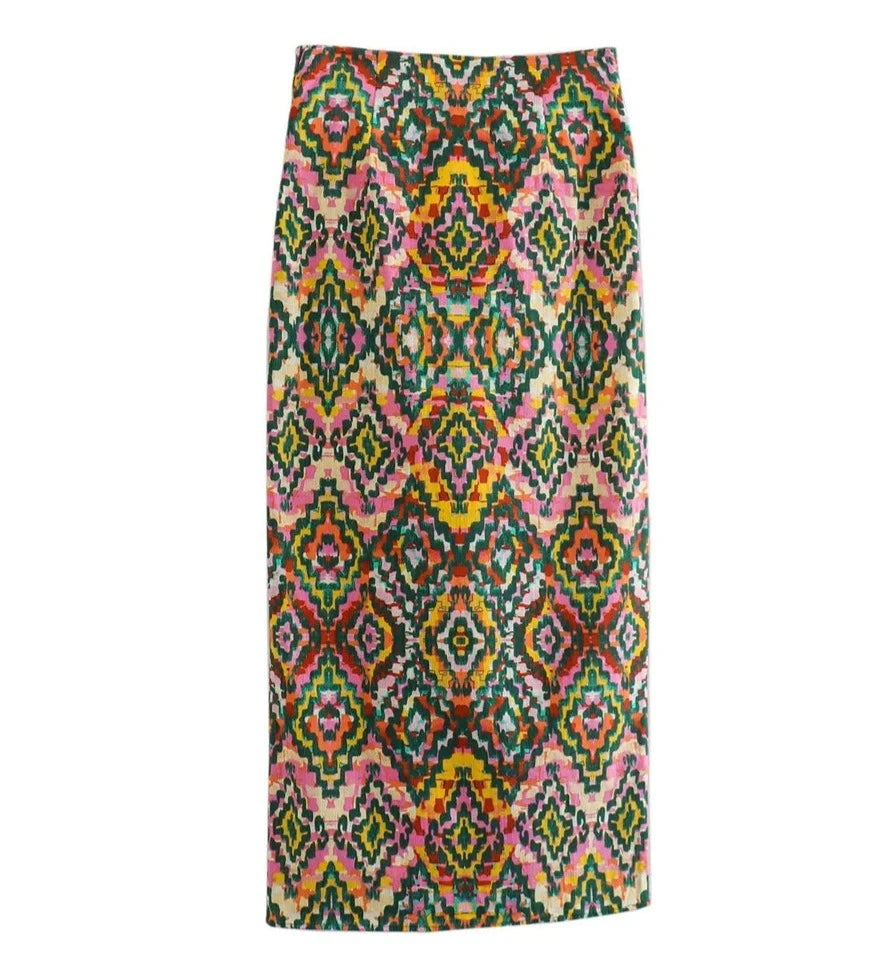 UNIZERA2023 Autumn New Women's Fashion Temperament Mid length Skirt Knot Print Midi Skirt  Amaijoin