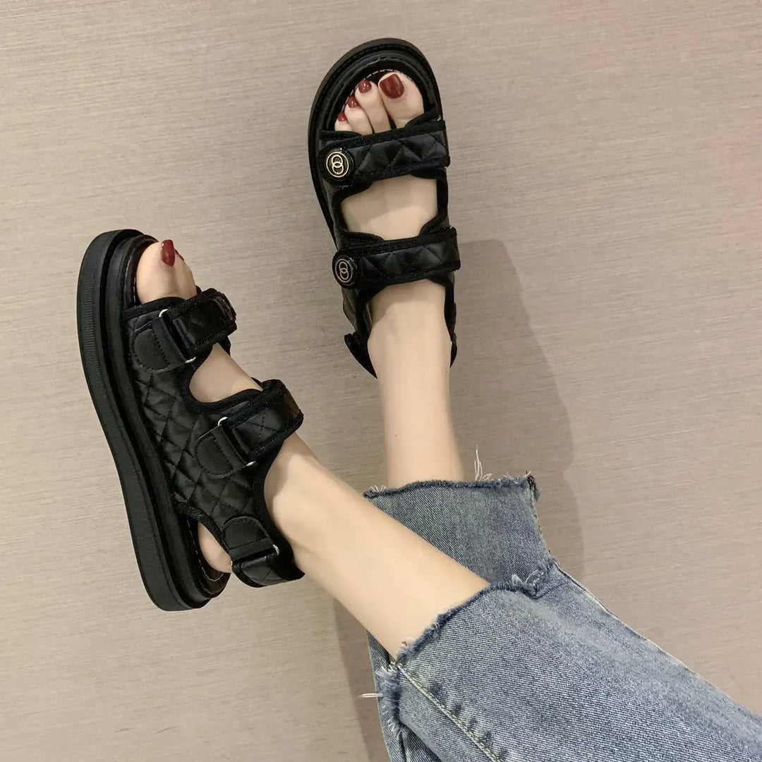 Women Summer Sports Sandals Thick-soled Increased Plaid Roman Shoes With  Casual RoundToe Comfortable Felmale Flat Sandals  Amaijoin