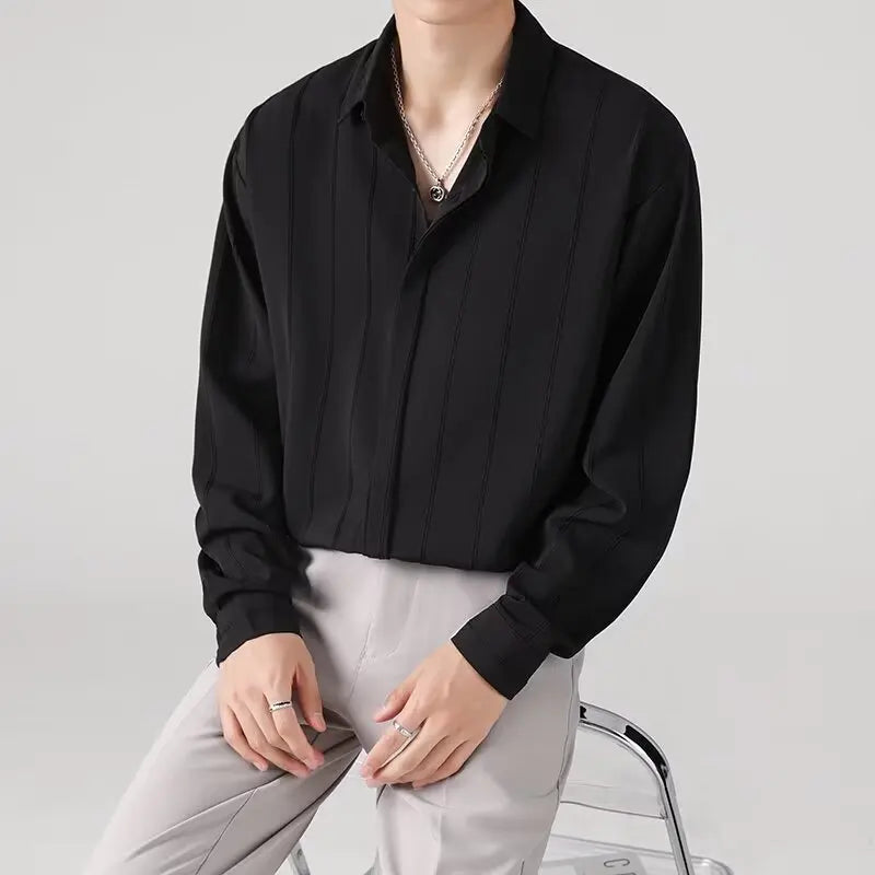 2024 Spring autumn Long Seeve White Shirts Men Fashion Loose Streetwear Shirts Simple Striped Office Social Blouse Men Clothing  Amaijoin