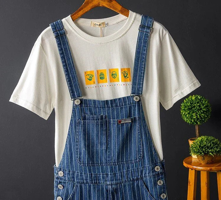 2023 Summer New Mens Bib Overalls Streetwear Denim Jumpsuits Moto Biker Jeans Trousers Male Striped Casual Long Pants Clothing  Amaijoin