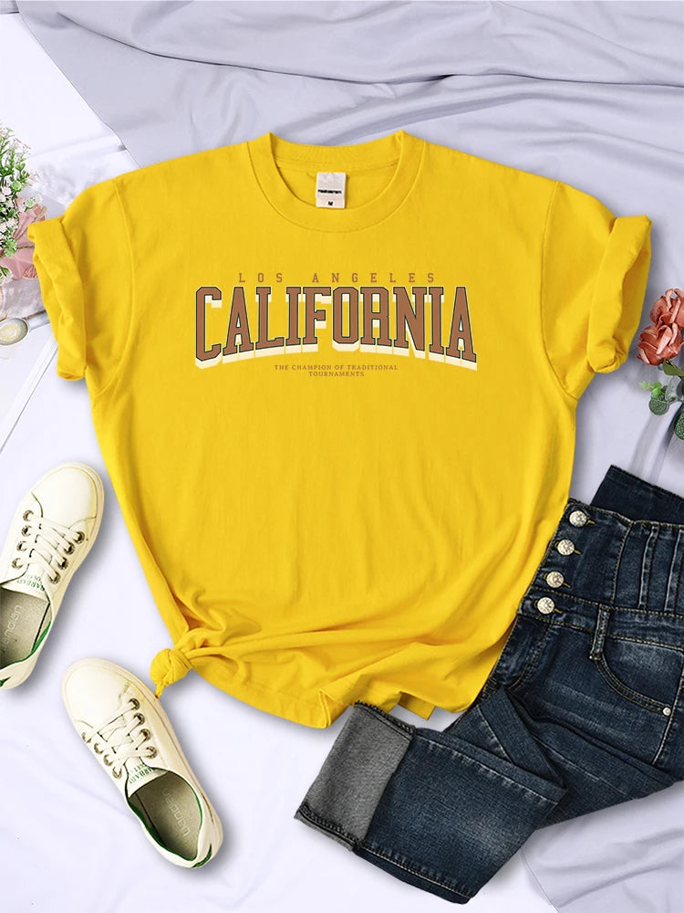 Los Angeles California The Winnerof Tournaments T-Shirt Women Summer Breathable T Shirts Street Clothes Simple Soft Short Sleeve  Amaijoin