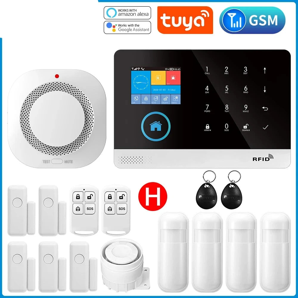 Gautone Tuya Smart Wifi Home Security Alarm System Wireless GSM Fire Alarm System Panel Smart Life App Control work with Alexa  Amaijoin