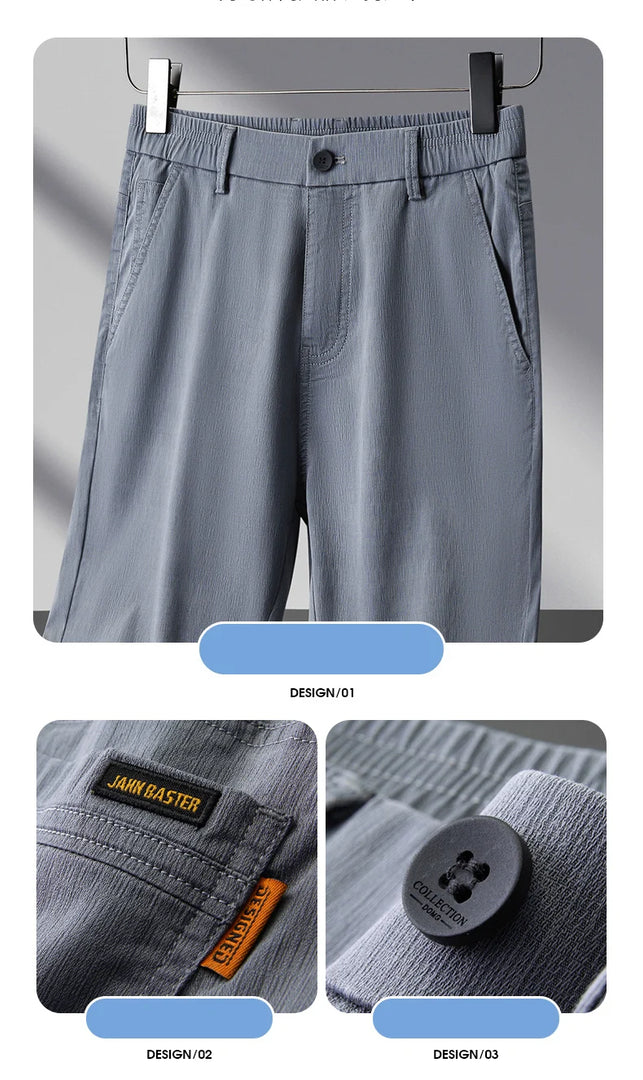 Four Seasons New Soft Lyocell Fabric Men's Pants Business Slim Pant Elastic Waist Korea Solid Color Stretch Casual Trousers Male  Amaijoin