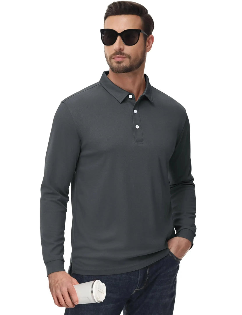 TACVASEN Quick Dry Golf Polo Shirts Mens Breathable Long Sleeve T-shirts Sports Tees Casual Work T-shirt Pullover Tops Man  Amaijoin