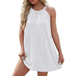 Carregue a imagem no visualizador da Galeria, Womens Summer Floral Lace Boho Beach Mini Dress Round Neck Halter Sleeveless Retro Sexy Cutout A Line Tank Dress Casual Style  Amaijoin
