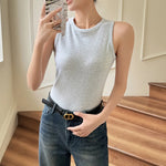 Load image into Gallery viewer, Ribbed Knitted Tops Neck Summer Basic Shirts White Black Casual Sport Vest Off Shoulder Women&#39;s Tank Top Y2k A Slim-fit Base Top  Amaijoin
