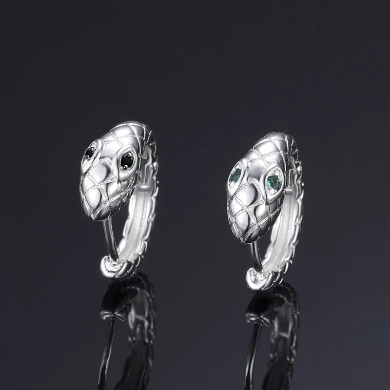 New Arrival Zircon Snake Earrings For Men Jewelry Personality Hoops 925 Sterling Silver Earrings Male Ear Accessories  Amaijoin