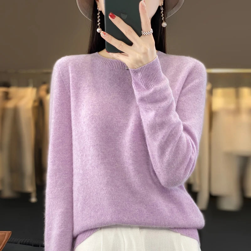 Warm Sweater for Women Wool Soft O-neck Pullover Autumn Winter Casual Knit Top Solid Color Regular Female Knitwear Woolen Woman  Amaijoin