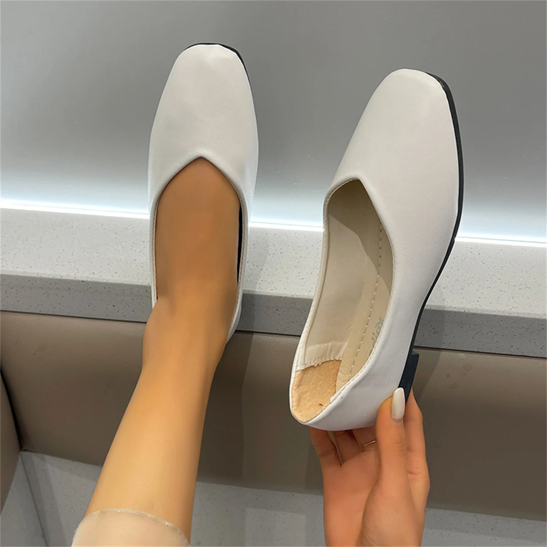 Spring Summer Fashion New Casual Shallow Mouth Breathable Flat Shoes Elegant Square Toe Low Heel Simple Women's ShoesNO:C1622  Amaijoin