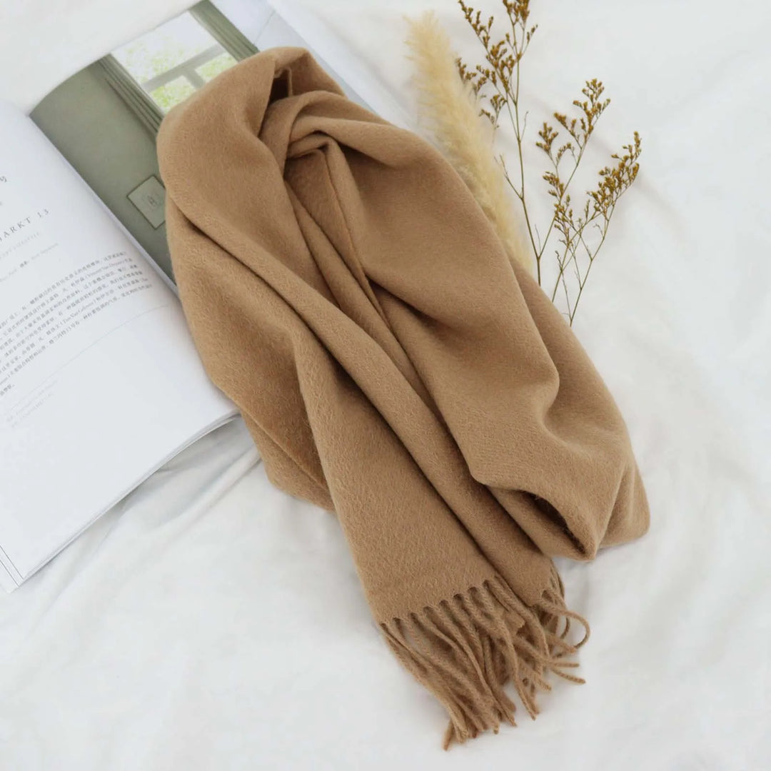 High Quality 100% Wool Scarf Men Women Solid Color Tassel Autumn Winter Business Versatile Classic Warm Soft Muffler Couples  Amaijoin