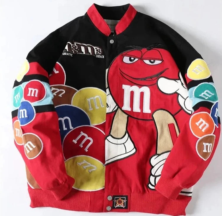 Women Baseball Jacket Men Heavy Industry M&M Letter Embroidery Bomber Jackets Loose Coat Unisex Autumn Winter Motorcycle Outwear  Amaijoin