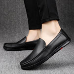 Carregue a imagem no visualizador da Galeria, 2023 Men Black Hollowed Out Leather Shoes Brand Summer Genuine Leather Mens Loafers Moccasins  Breathable Slip on Driving Shoes  Amaijoin
