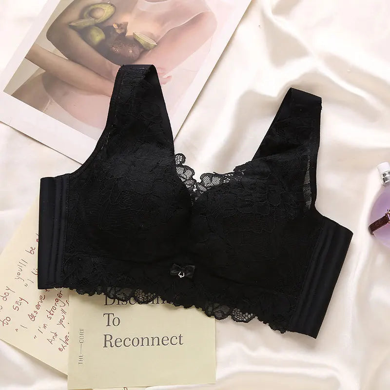 Birdtree Lining 100%Mulberry Silk New Sexy Bra Without Steel Ring Bow Women's Lace Underwear Casual Versatile P39349QM  Amaijoin