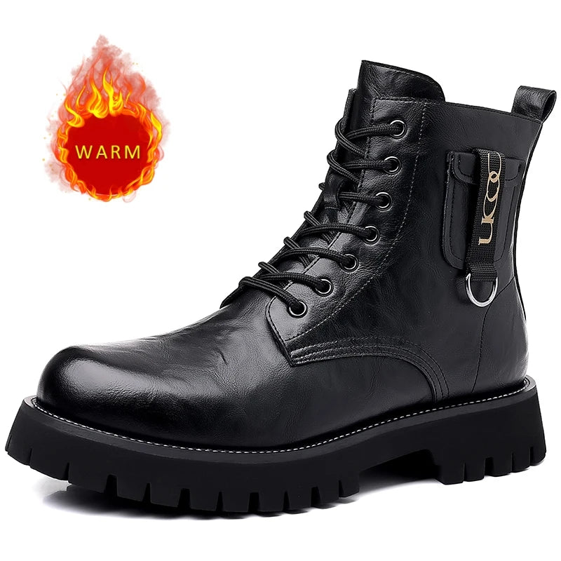 Designer's New Men's Workwear Boots Handsome Motorcycle Boots Thick Sole Mountaineering Boots Men's Genuine Leather Short Boots  Amaijoin