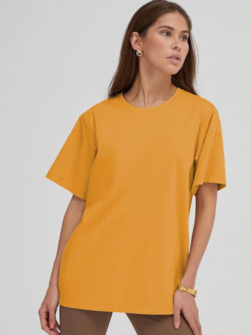 Hirsionsan 100% Cotton T Shirt Women 2023 Summer New Oversized Solid Tees Casual Basic Loose Tshirt Chic O Neck Female Tops  Amaijoin