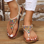 Carregue a imagem no visualizador da Galeria, Clip Toe Bohemian Style Sandals for Women Fashion Mix Color Pearl Rome Sandals Woman 2023 New Flat with Non-Slip Beach Shoes  Amaijoin
