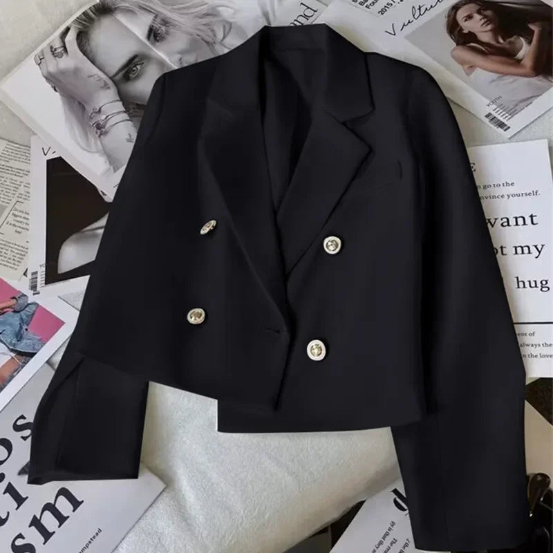 Fashion Short Women Blazers Elegant Female Suits Jacket Tops Casual   Solid Long Sleeve Office Lady Blazer Coat Spring Autumn  Amaijoin