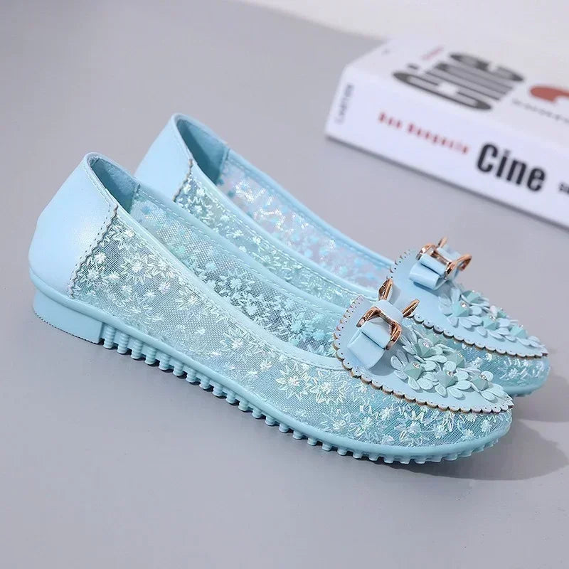 2024 Summer Hot Selling Breathable Women's Flat Shoes Slip-on Women's Shoes Mesh Loafers Flat Appliqués Bow Tie Soft Sole Shoes  Amaijoin