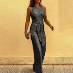 Carregue a imagem no visualizador da Galeria, Spring and summer fashion elegant party jumpsuit round-necked sleeveless button sequins silver dot jumpsuit  Amaijoin
