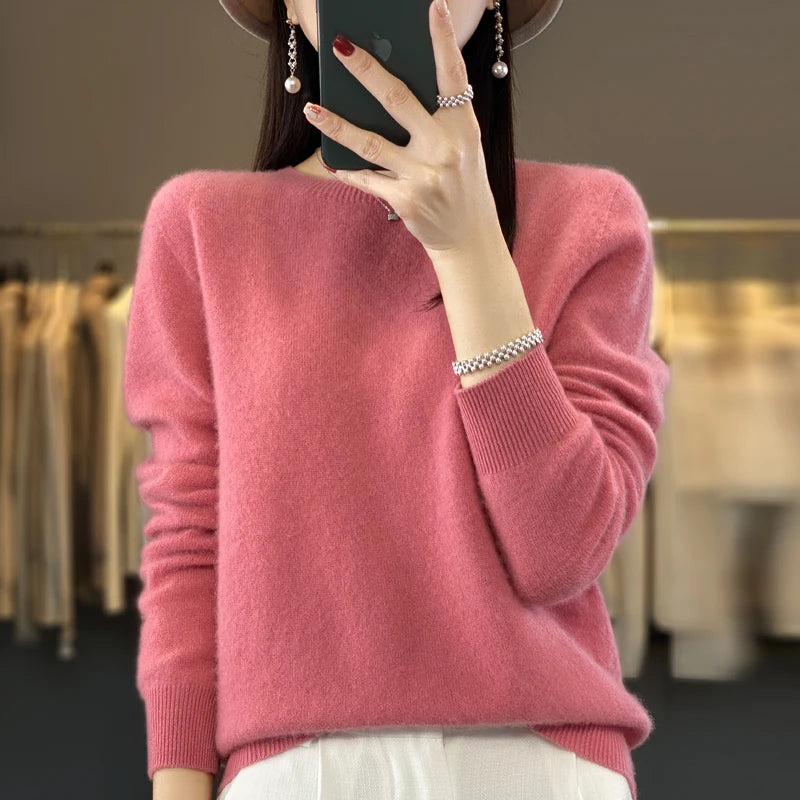 Warm Sweater for Women Wool Soft O-neck Pullover Autumn Winter Casual Knit Top Solid Color Regular Female Knitwear Woolen Woman  Amaijoin