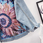 Load image into Gallery viewer, Streetwear Style Print Women&#39;s Denim Jacket Coat Diamonds Hole BF Jeans Outwear Female Spring Autumn Casual Loose Cowboy Outwear  Amaijoin
