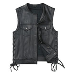 Carregue a imagem no visualizador da Galeria, Soft Thin Cowhide Genuine Leather Vest for Men Sleeveless Jacket V-Neck Motorcycle Biker Waistcoat for Riding  Amaijoin
