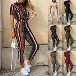 Load image into Gallery viewer, Women&#39;s Monochromatic Belt Workwear Jumpsuit, Casual Pants, Flip Collar, Buckle, European and American, Summer, 2023  Amaijoin
