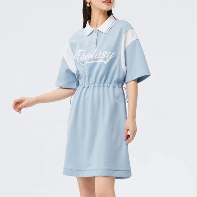 Semir Dress Women's Letter Contrast Loose Short Dress 2023 Summer New Retro Waist Polo Dress  Amaijoin