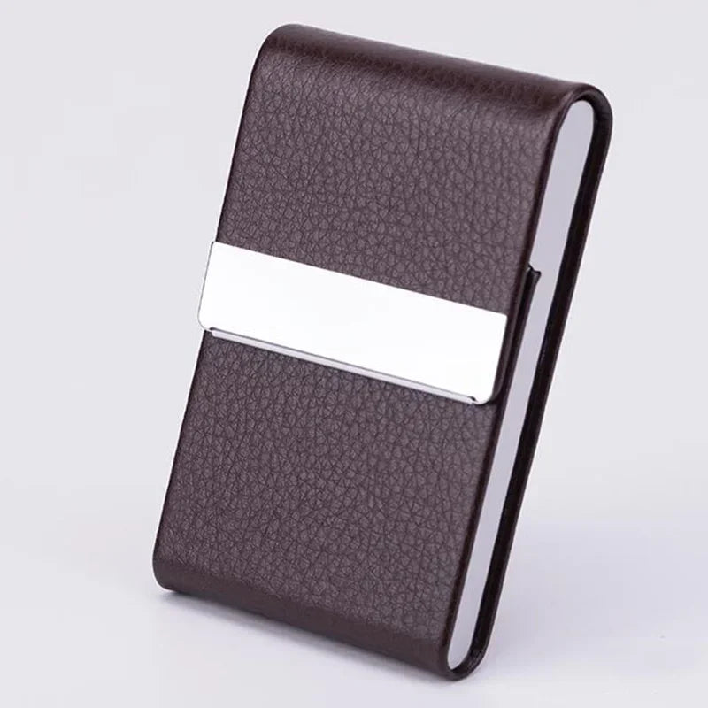 Business Card Holder PU Leather Business Card Case Name Cards Wallet Slim Metal Pocket Card Organizer Gifts for Men Women Office  Amaijoin