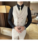 Carregue a imagem no visualizador da Galeria, High Quality Double-Breasted Solid Mens Vest Coat Korean Style Business Slim Fit Male Waistcoat Groom Wedding Dress Suit Vests  Amaijoin
