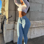 Load image into Gallery viewer, Women&#39;s Jeans Mid Waist Stretch Skinny Denim Pants 2023 Blue Retro Washed Elastic Slim Pencil Trousers  Amaijoin
