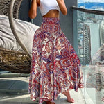 Carregue a imagem no visualizador da Galeria, Summer Fashion High Waist Thin Printing Female Skirts Commute Elegant Elastic Waist Bohemia Holiday A-line Skirt Versatile Dress  Amaijoin
