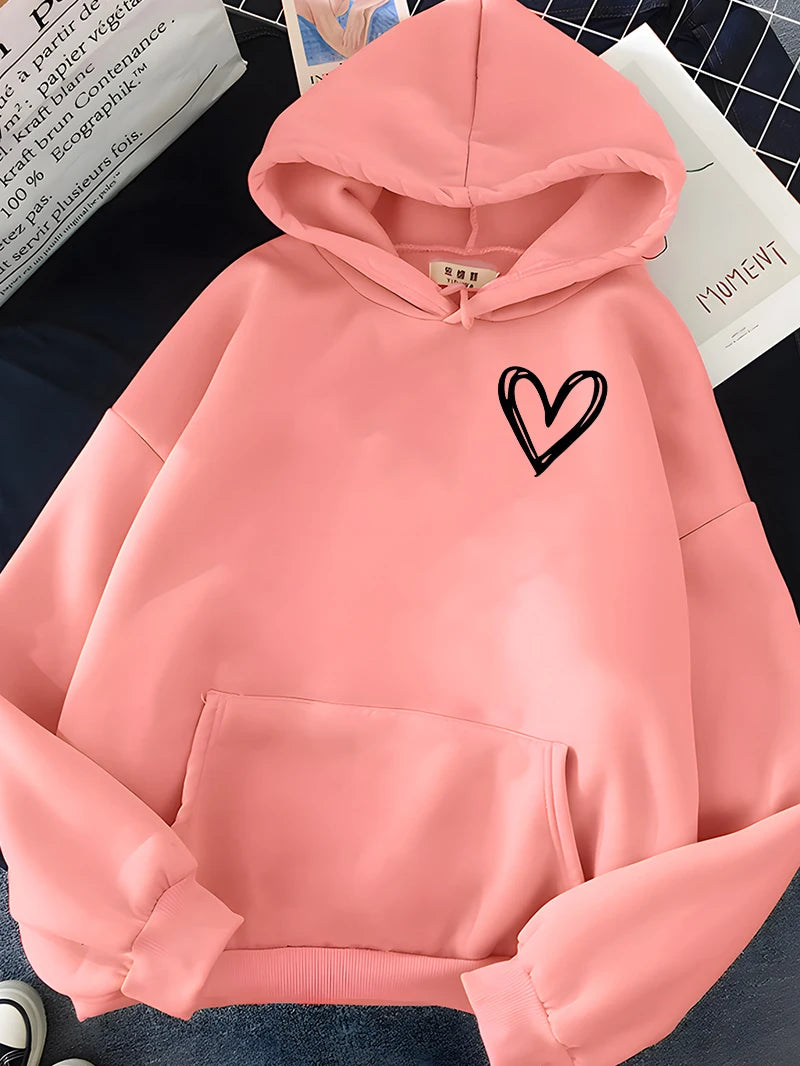 Hirsionsan Simplic Heart Print Women Sweatshirt Soft Casual Loose Vintage Female Hoodies 2023 Winter Warm Fleece Student Tops  Amaijoin