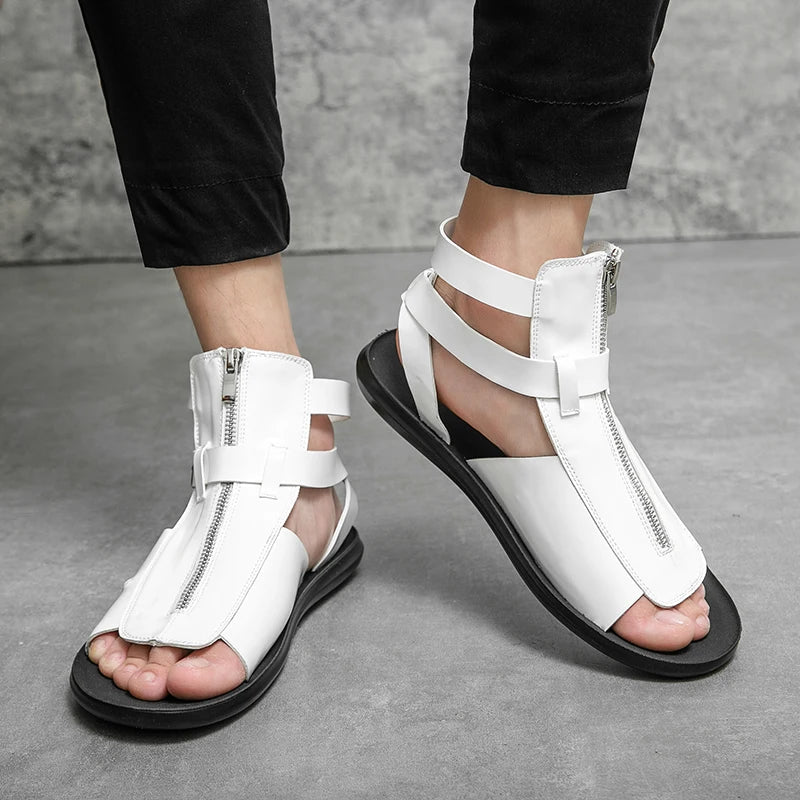 Luxury Brand White Roman Sandals Summer 2023 New Beach Shoes Men's New Casual Sandals Men's Outdoor Comfortable Zippered Sandals  Amaijoin