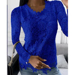 Carregue a imagem no visualizador da Galeria, Summer Fashion Woman Pulovers Blouses Lace Hollow Out Long Sleeves Solid T-shirt Korean Style Star Girl Top Y2K  Amaijoin
