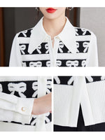 Carregue a imagem no visualizador da Galeria, Retro Heavy Industry Woven Jacquard Bow Embroidery Knit Cardigan Coat Turn-Down Collar Sweater Cropped Top Female White Knitwear  Amaijoin
