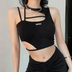 Carregue a imagem no visualizador da Galeria, Dark Style Hollowed Out Tank Top Women&#39;s Asymmetric Slim Fit Strap Crop Tops Y2k Gothic Sexy Cute Corset Korean Fashion Clothing  Amaijoin
