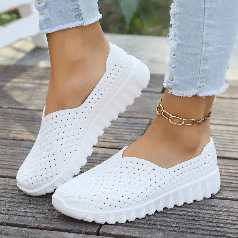 Womens Fashion Round Toe Casual Brand Designer Sports Shoes 2024Summer New Style PU Waterproof Daily Shopping Women's Flat Shoes  Amaijoin