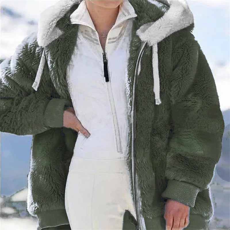 Winter Warm Women's Faux Fur Jacket Plush Coat New Casual Hooded Zipper Soft Fleece Cashmere Jackets Female Thick Clothing y2k  Amaijoin