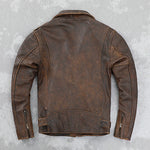 Carregue a imagem no visualizador da Galeria, Cowhide Leather Leather Coat Men&#39;s Retro Distressed Motorcycle Cycling Clothing Trendy Youth LapeSpring and Autumn Coat  Amaijoin
