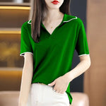 Carregue a imagem no visualizador da Galeria, Clothing Short Sleeve Tee T-shirt Woman Plain Polo Neck Shirts for Women Red Tops Sale Luxury Youth Synthetic Aesthetic V Cotton  Amaijoin
