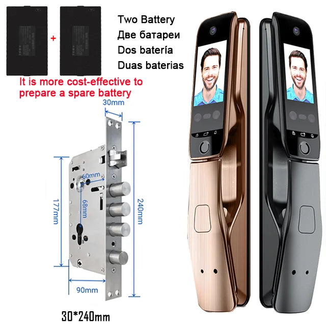 WiFi Tuya APP Voice Intercom Digital Door Lock  High Quanlity 3D Face Recognition Smart Door Lock With Camera  Amaijoin