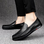 Carregue a imagem no visualizador da Galeria, 2023 Men Black Hollowed Out Leather Shoes Brand Summer Genuine Leather Mens Loafers Moccasins  Breathable Slip on Driving Shoes  Amaijoin
