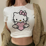 Load image into Gallery viewer, Tshirt Crop Top Hello Kitty T-shirt Kawaii T Shirt Sanrio Anime Cartoon Children Casual Clothes Y2k Cropped Tee Shirt Top  Amaijoin
