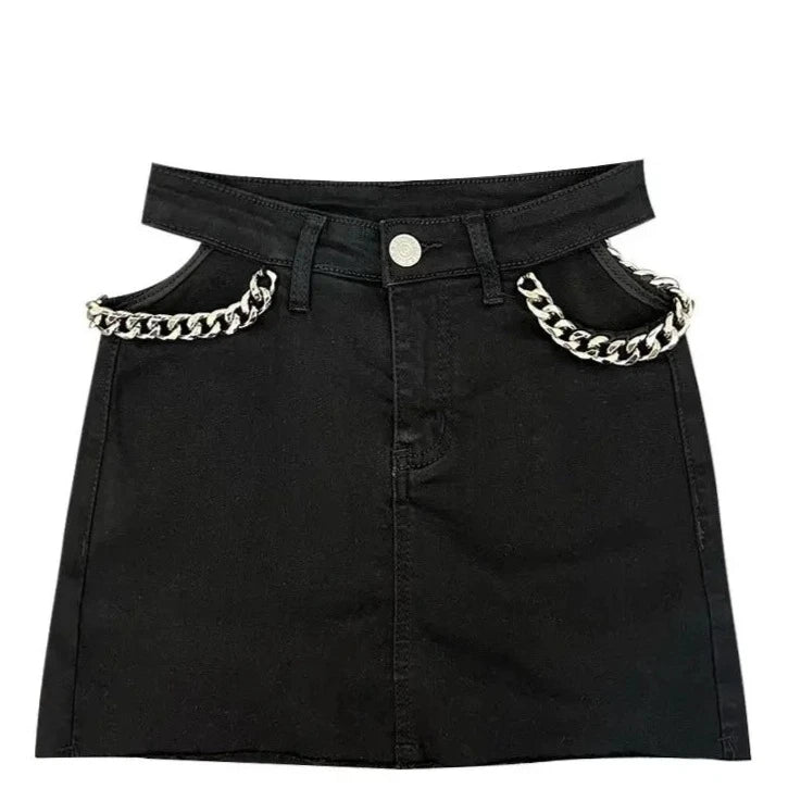 Summer New High-waisted A- line Denim Mini Dress Women's Sensibility Spicy Girl Hollow Zipper Skirt Prominent Butt Lifting  Amaijoin