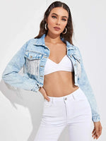 Carregue a imagem no visualizador da Galeria, Women&#39;s Fringe Jacket Tassel Cropped Denim Jacket Raw Hem Ripped Crop Jean Jackets  Amaijoin
